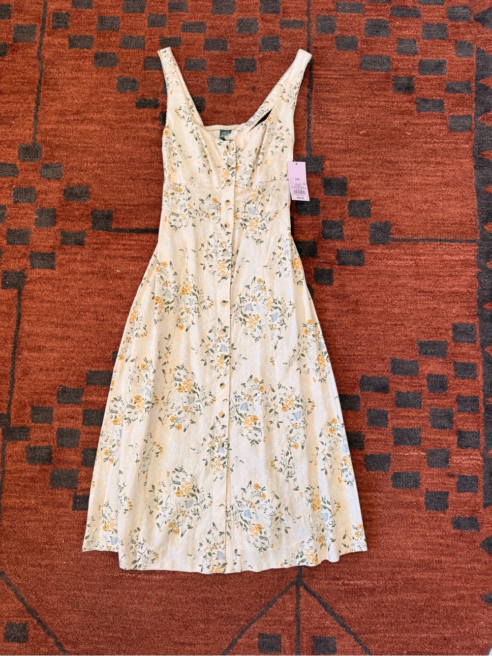 wild fable Cream Floral Button-Front Midi Dress fits like an xs
